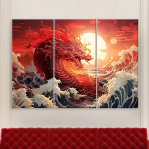Chinese Dragon Art Print, Modern Canvas Wall Art Living Room Decor, Chinese Art, Dragon Decor, Framed Canvas Print, Extra Large Wall Art
