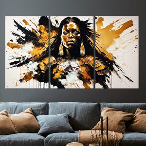 Afrikanische Frau Kunst Leinwand Modernes Wohnzimmer Dekor, afroamerikanische Kunst Leinwand gerahmte Drucke, abstrakte afrikanische Frauen extra große Wanddekoration.
