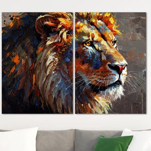 Koning leeuw canvas print muur kunst woonkamer decor, leeuw dieren kunst print kantoor muur decor, extra groot ingelijst canvas dieren muur kunst print.