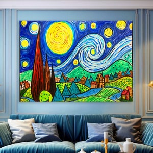 Estilo de arte de Vincent Van Gogh, lienzo moderno para pared, decoración para habitación infantil, impresión en lienzo de noche estrellada, arte de pared extragrande, lienzo multipanel
