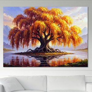 Herbstbaum Natur Wand Kunst Leinwanddruck, Baum Wandkunst Wohnzimmer Wanddekor, Baum Herbst gerahmte Kunst extra große Multi Panel Leinwand Dekor