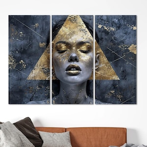 Modern Art Woman Face Canvas Extra Large Wall Decor, Black Gold Art Woman Canvas Print Wall Decor, Abstract Art Framed Canvas Print Decor.