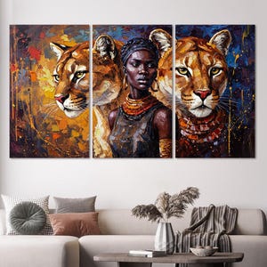 Très grande décoration murale en toile d'art afro-américain, décoration murale sur toile encadrée d'art de femme africaine, impression sur toile d'art abstrait femme noire