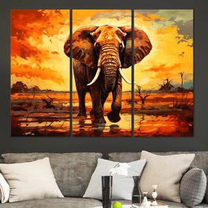 Lienzo con arte de elefante moderno, decoración de pared para sala de estar, lienzo con arte enmarcado de elefante abstracto, decoración del hogar, decoración de pared con arte animal abstracto.