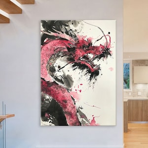 Chinese Dragon Art, Modern Print on Canvas Wall Art Living Room Decor, Chinese Art, Dragon Decor, Framed Canvas Print, Extra Large Wall Art