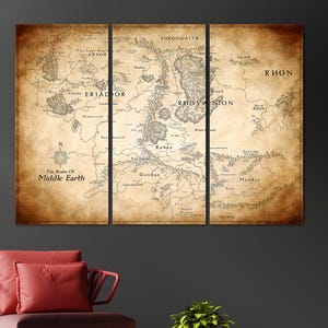 Lord of the Rings-kaartdecor, Middle Earth-kaart canvas muurdecoratie, Middle Earth-filmkaart kunst aan de muur, wereldkaart kunstwerk canvasafdruk.