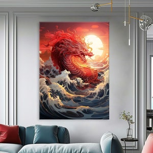 Dragon Canvas Wall Art Living Room, Modern Canvas Print, Chinese Art, Dragon Decor, Framed Canvas Print, Extra Large Wall Art