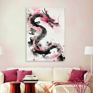 Dragon Canvas Wall Art Living Room, Modern Canvas Print, Chinese Art, Dragon Decor, Framed Canvas Print, Extra Large Wall Art