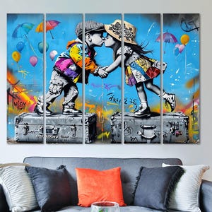 Gift for Her Canvas Print Art Living Room Decor, Style of Banksy Graffiti Art Wall Decor, Modern Framed Canvas Extra Large Dopamine Decor.