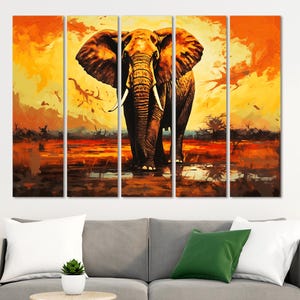 Decoración de pared con arte abstracto de animales, lienzo con arte de elefante moderno, decoración de pared para sala de estar, lienzo con arte enmarcado de elefante abstracto, impresión artística para decoración del hogar.