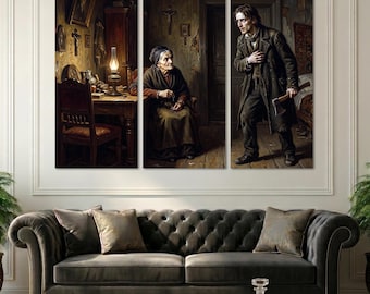 Crime and Punishment Wall Art, Fyodor Dostoevsky Canvas Print, Raskolnikov Literary Artwork Large Decor.