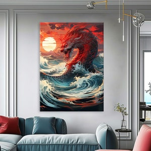 Dragon Canvas Wall Art Living Room, Modern Canvas Print, Chinese Art, Dragon Decor, Framed Canvas Print, Extra Large Wall Art