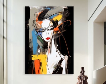 Abstract Art Canvas Wall Art Living Room Decor, Modern Print, Woman Wall Art, Extra Large Wall Art, Framed Canvas Print