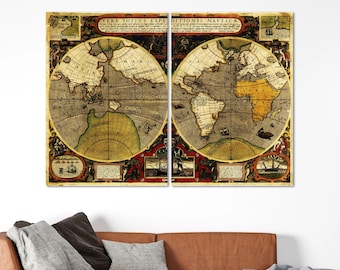 1931年の世界地図キャンバスプリント：ヴィンテージスタイルの額入り