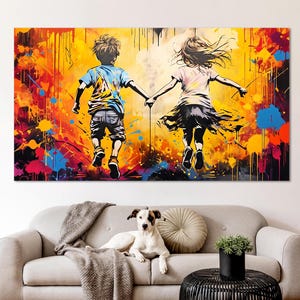Style of Banksy Graffiti Art Canvas Print Home Decor, Graffiti Wall Art Living Room Wall Decor, Modern Framed Canvas Extra Large Wall Decor.