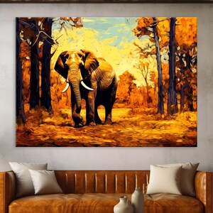 Arte de parede de elefante na sala de estar, estampa de animal em tela, arte abstrata de elefante, impressão em tela emoldurada, arte de parede extra grande