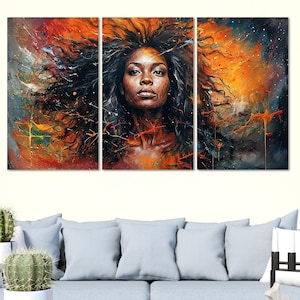 Impressions encadrées sur toile d&#39;art afro-américain, toile de femme africaine pour décoration de salon, très grande décoration murale d&#39;art abstrait moderne pour femmes africaines.