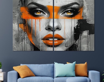 Abstract Woman Face Canvas Print, Modern Portrait Wall Art, Living Room Decor