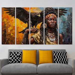 African Woman Art Framed Canvas Print Wall Decor, Black Woman Abstract Art Canvas Print, African American Art Extra Large Wall Decor