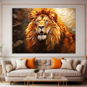 Abstracte kunst aan de muur leeuw, dierenprint op canvas muurkunst woonkamer, ingelijste canvasprint, extra grote muurkunst, leeuwafdruk