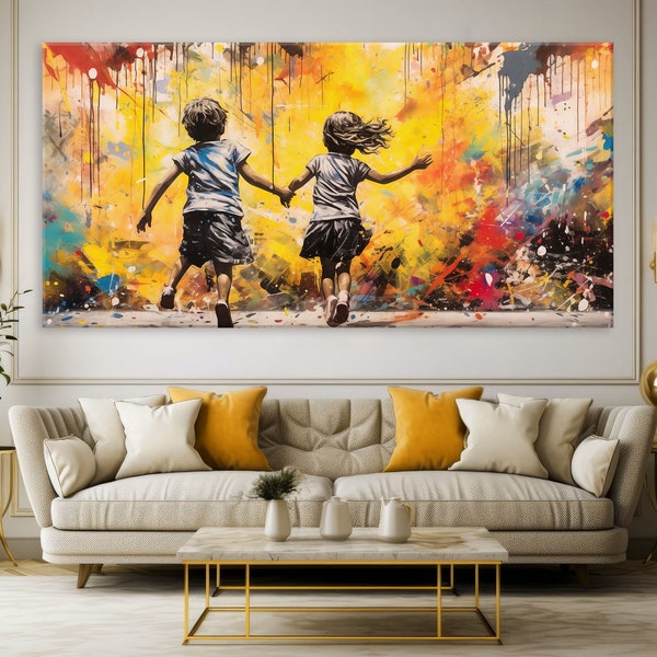 Graffiti Wall Art Living Room, Style of Banksy Canvas Print, Modern Wall Art, Framed Canvas Print, Extra Large Wall Art