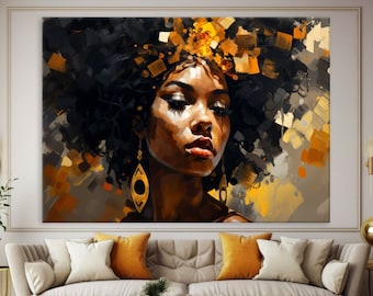 African Woman Wall Art, Abstract Canvas Wall Art Living Room Decor, Black Woman Canvas Print, Extra Large Wall Art, African American Art