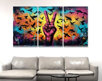 Graffiti muurkunst, ingelijste canvasprint, kleurrijke muurkunstprint, grote wanddecoratie, ingelijste muurkunst voor de woonkamer, moderne kunst