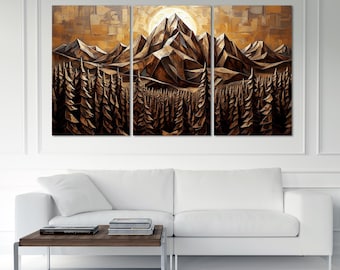 Mountain Forest Wall Art Canvas Print Wall Decor, Ready-to-Hang Stretched Panels.