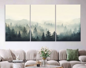 Foggy Forest Canvas Wall Art Living Room, Landscape Art, Forest Print, Nature Wall Art, Framed Canvas Print, Extra Large Wall Art