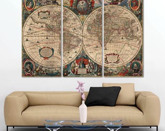 1931年の世界地図キャンバスプリント：ヴィンテージスタイルの額入り