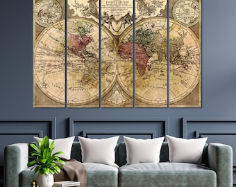 1931年の世界地図キャンバスプリント：ヴィンテージスタイルの額入り