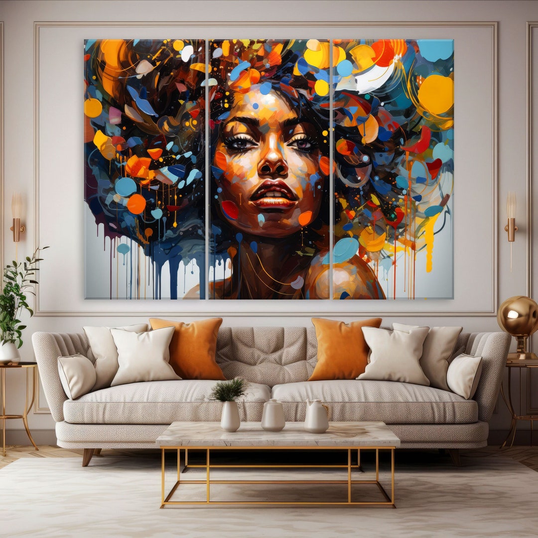African Woman Wall Art, Abstract Canvas Wall Art Living Room Decor