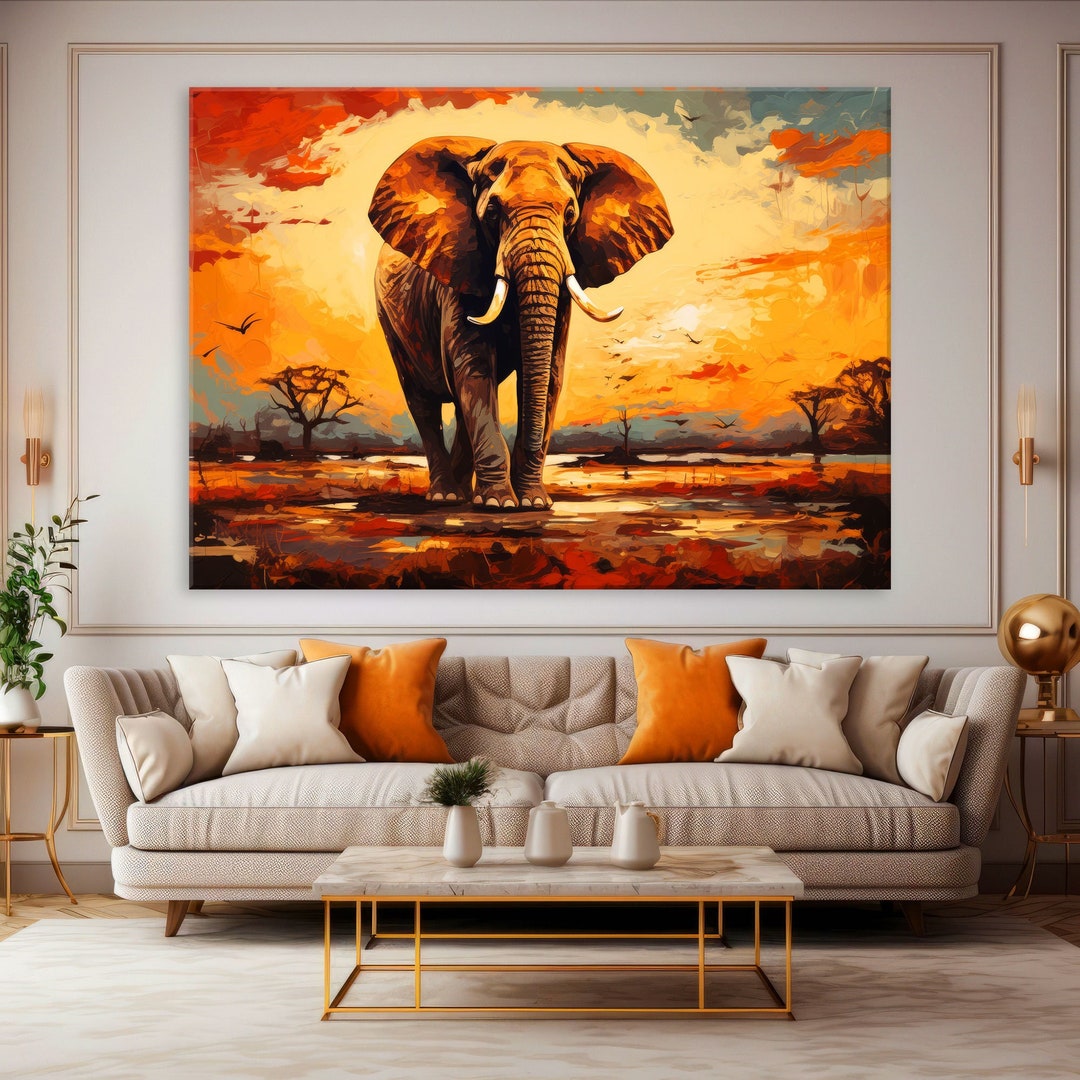 Elephant Canvas Wall Art Living Room, Animal Wall Art, Framed Canvas ...