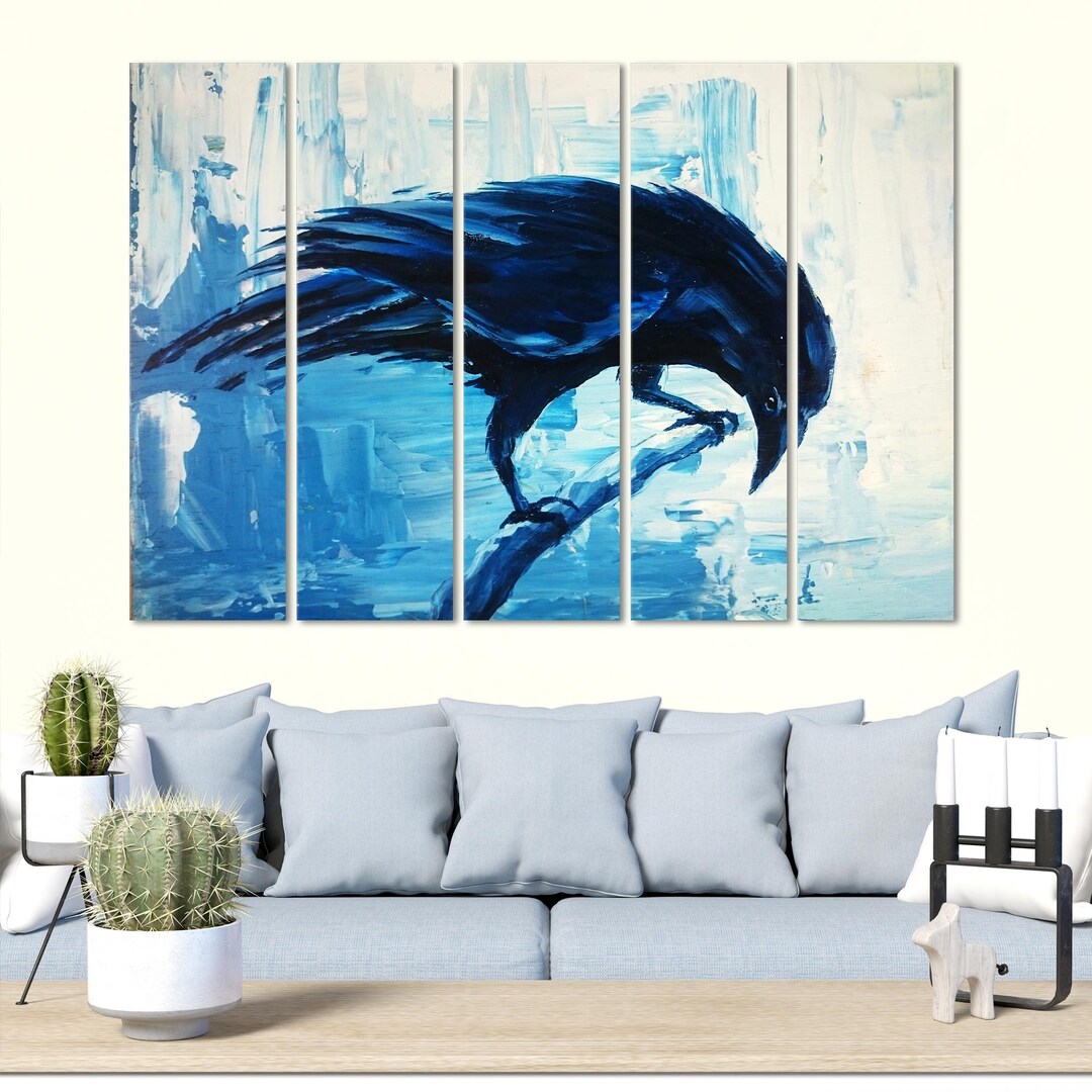 Crow Frame Crow Abstract Art Framed Canvas Print Wall Decor, Black Crow Abstract ...