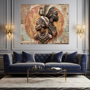 Afrohemian Neutral Wall Art, Boho Large Wall Decor, Black Woman Canvas ...
