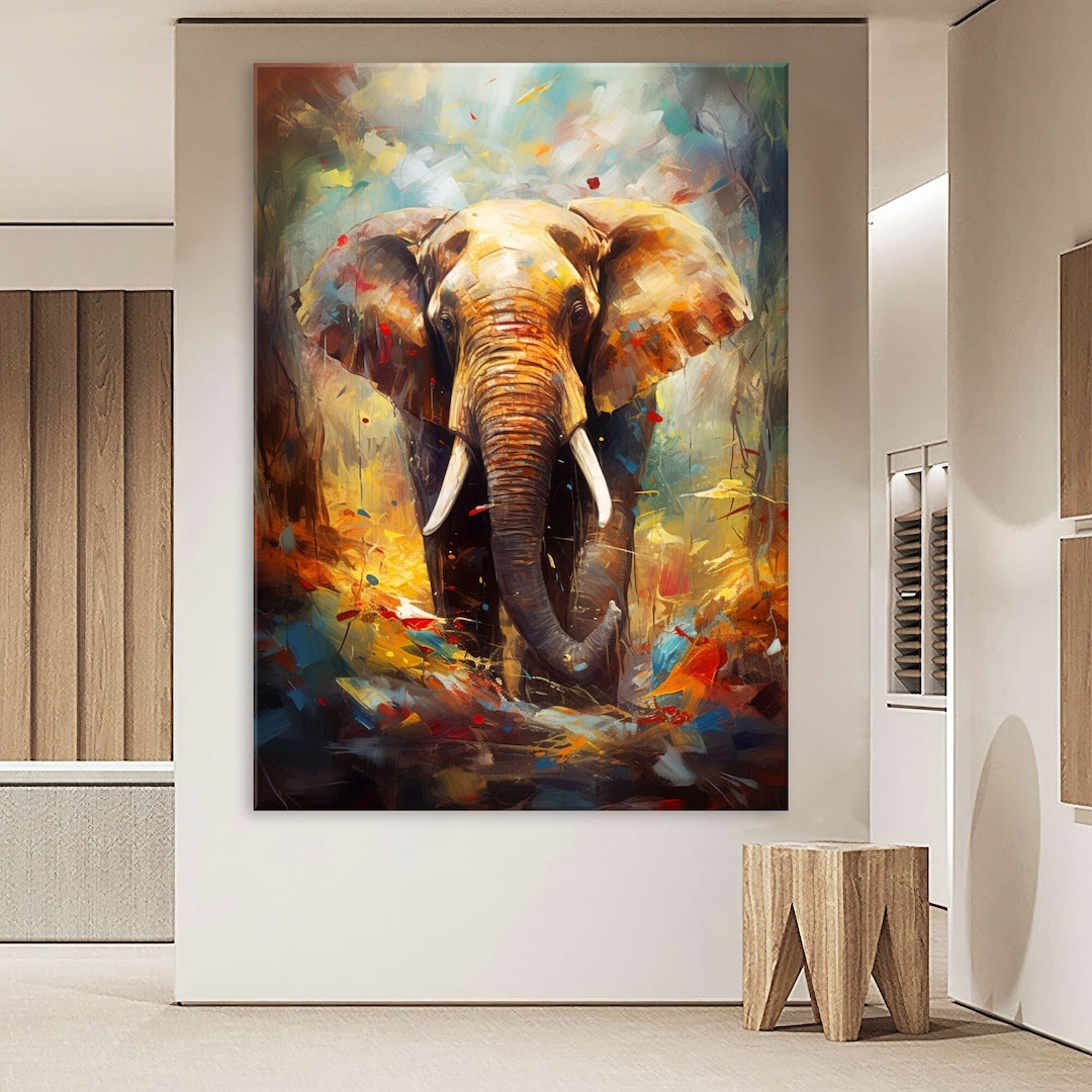 Abstract Elephant Canvas Wall Art Living Room, Animal Print, Colorful ...