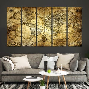 World Map Canvas Print Framed Wall Decor, Extra Large Framed Canvas Map Living Room Wall Decor, World Map Canvas Art Print Office Wall Decor