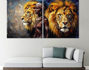 African American Canvas Art Extra Large Wall Decor, African Woman Art Framed Canvas Print Wall Decor, Black Woman Abstract Art Canvas Print.