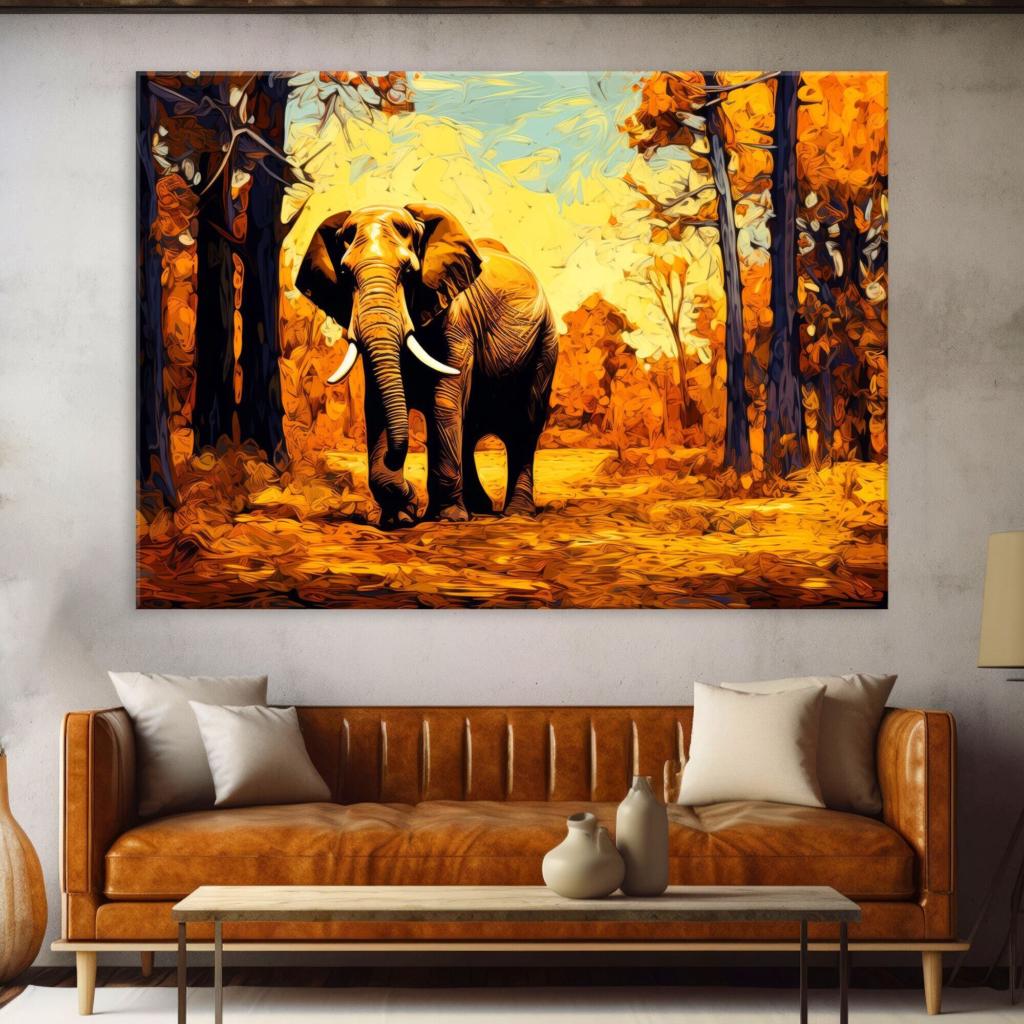 Elephant Wall Art Living Room, Animal Print on Canvas, Abstract ...
