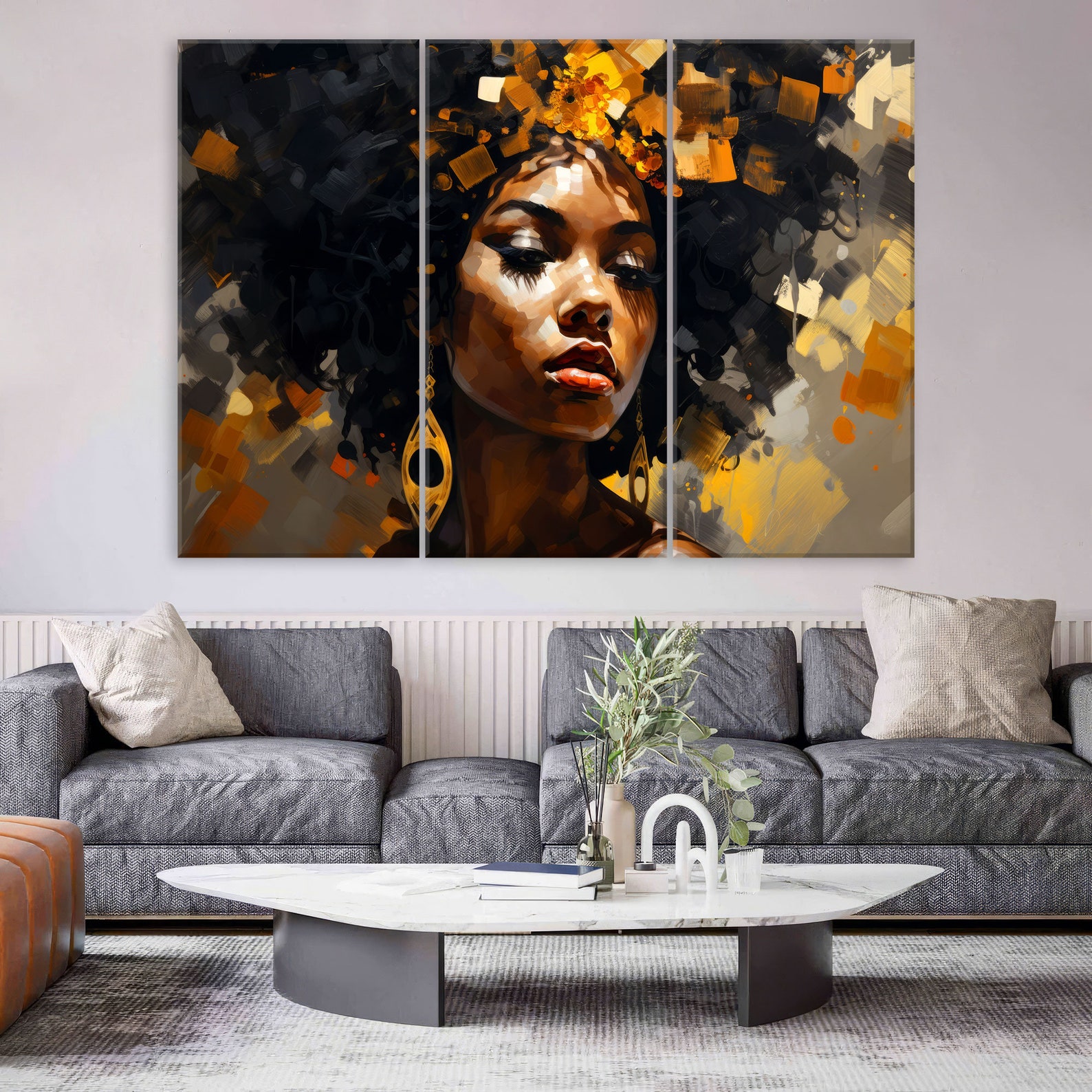 African Woman Wall Art, Abstract Canvas Wall Art Living Room Decor