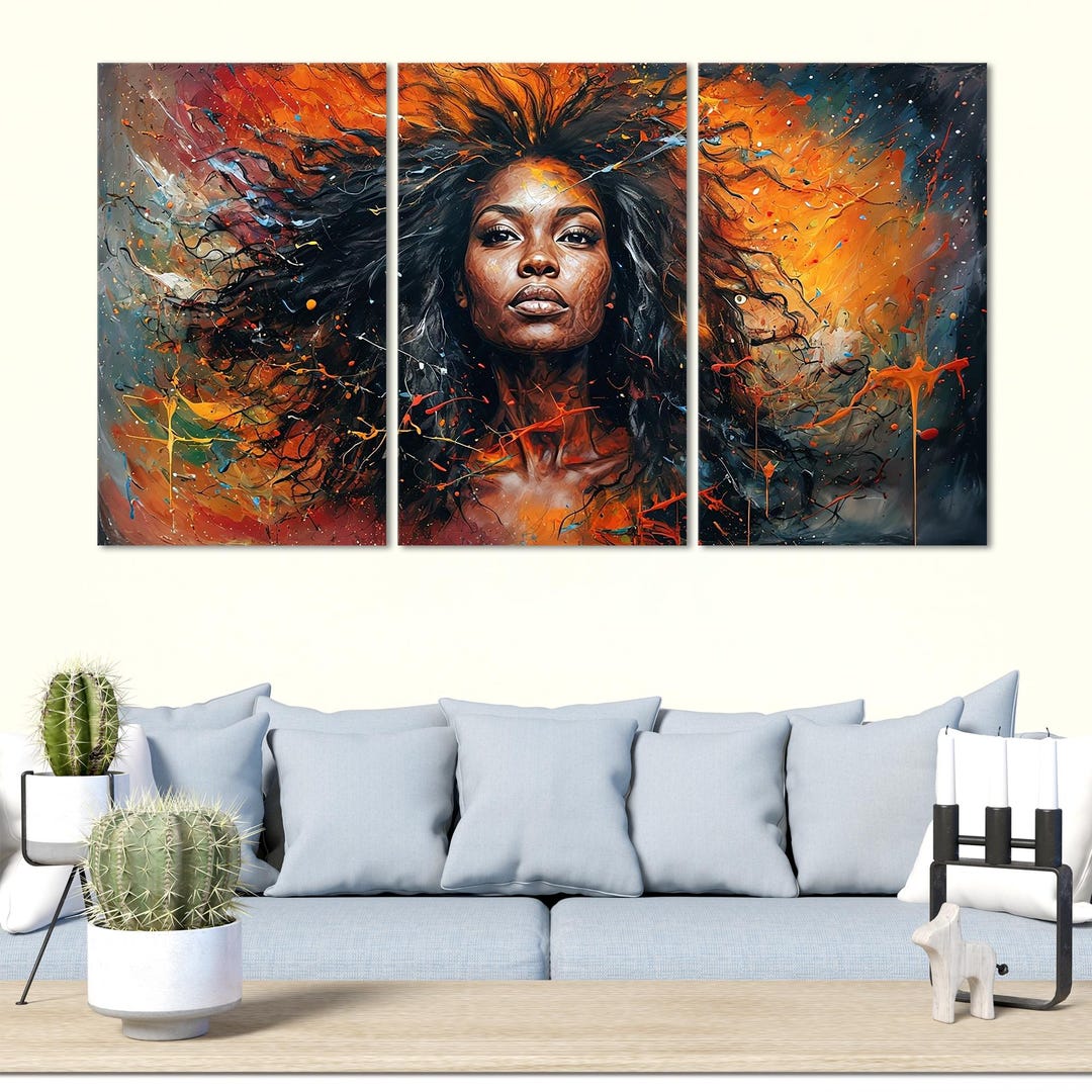 Black Woman Abstract Wall Art Canvas Prints, Extra Large Living Room ...