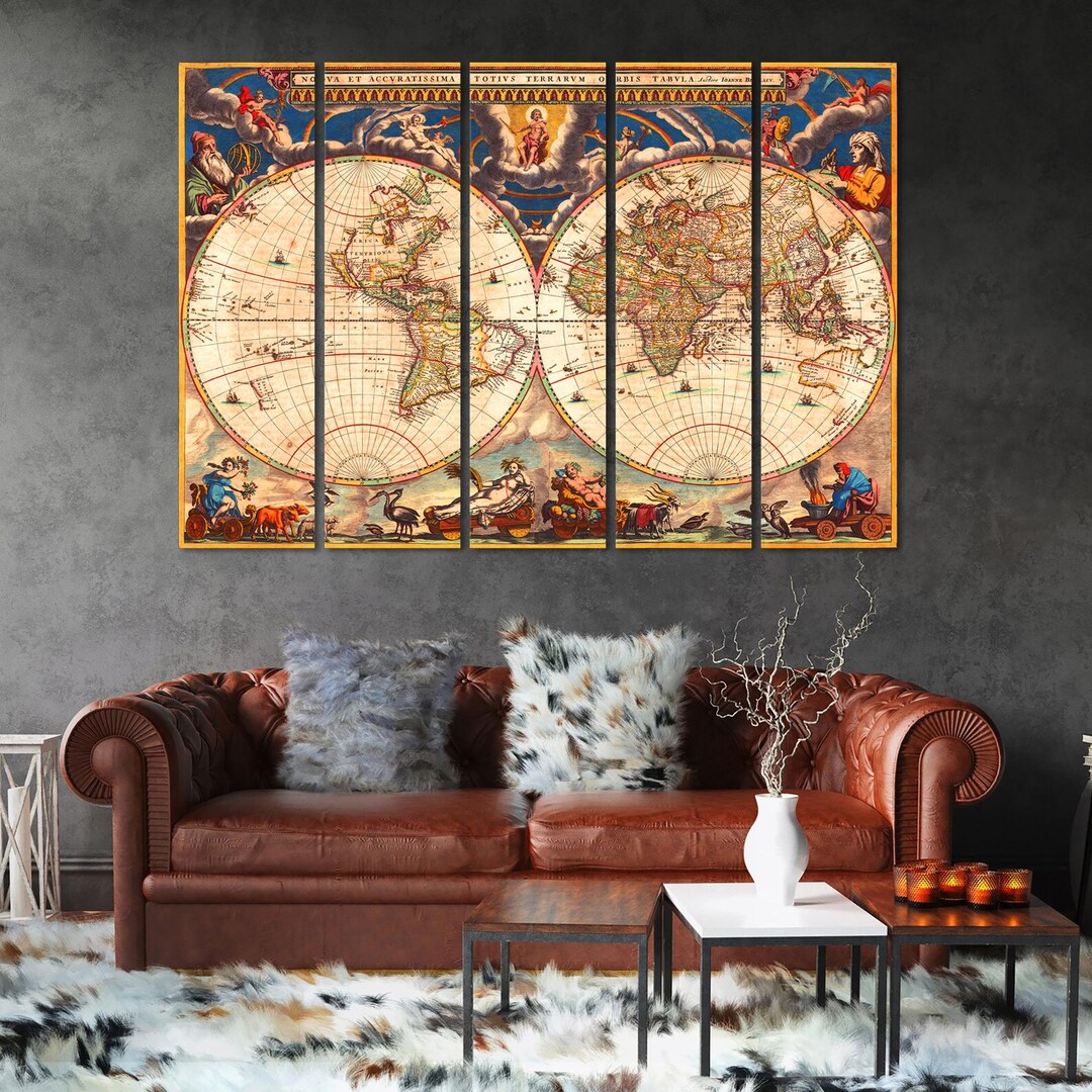 Antique World Map Canvas Print Home Decor, World Map Canvas Art Wall ...