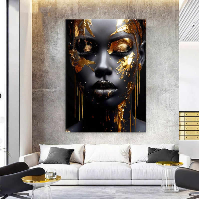 Black Woman Wall Art, Modern Canvas Wall Art Living Room Decor, African