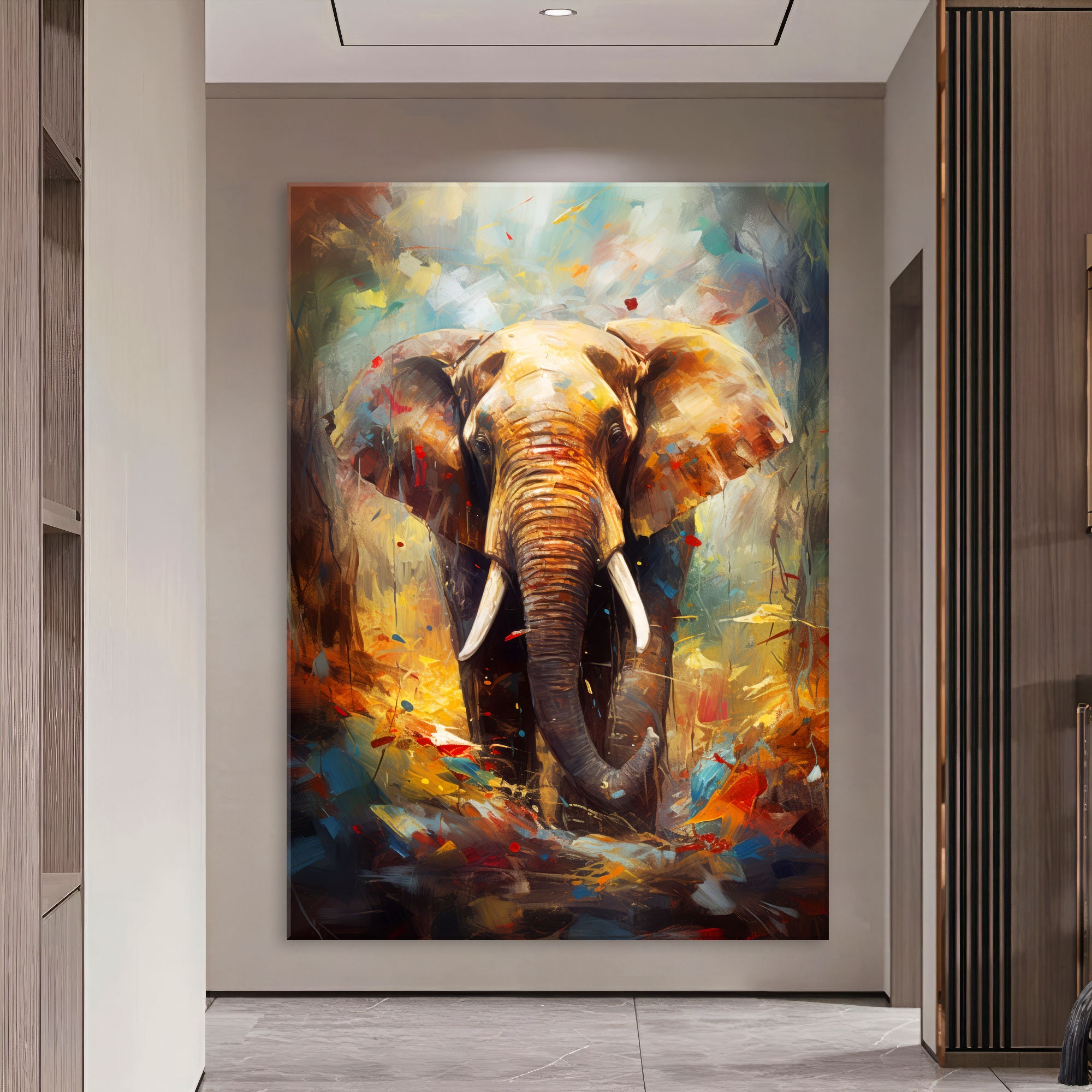 Abstract Elephant Canvas Wall Art Living Room, Animal Print, Colorful ...