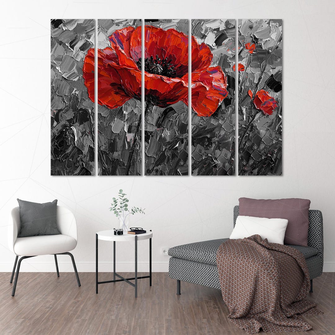 Red Poppy Wall Art Flower Canvas Print, Extra Large Living Room Decor ...