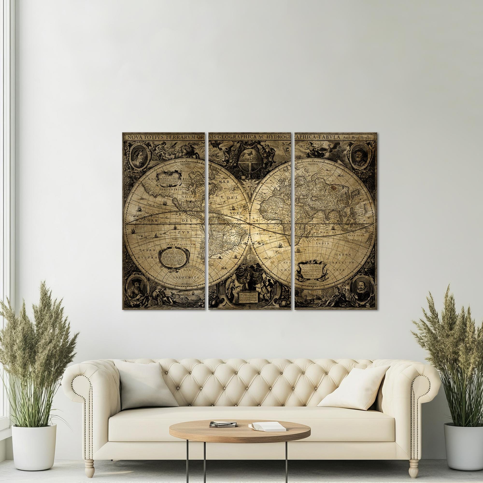 Framed Vintage World Map Canvas Print, Antique Style Large Wall Art - Etsy