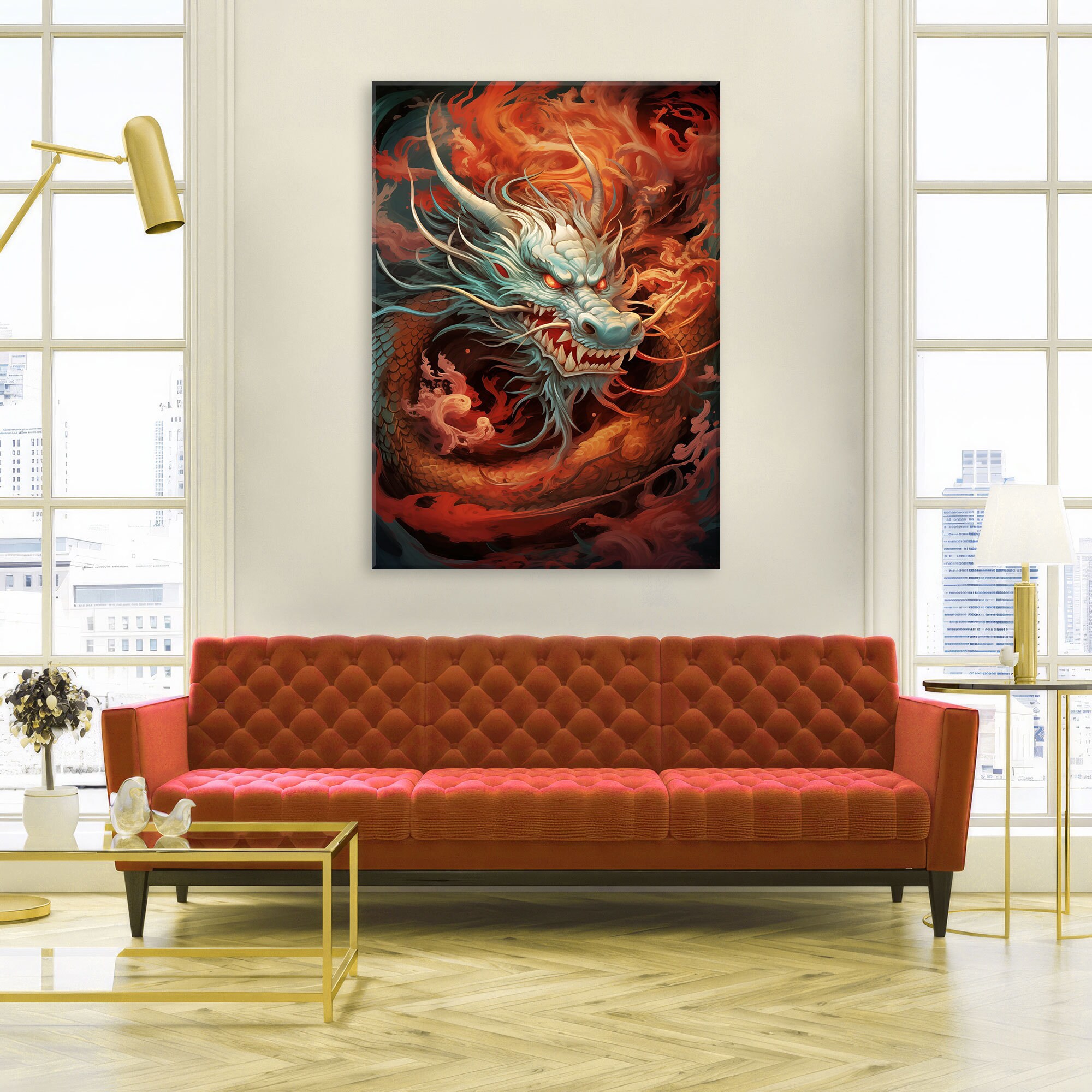 Quorin Dragon大型ウォールアート 西洋の炎のドラゴンの写真 壁の装飾 クールな動物のキャンバスプリント バスルーム/リビ 中国のドラゴン アート、モダンなキャンバスプリントの壁アートリビングルームの装飾、中国のアート、ドラゴンの装飾、額入りキャンバスプリント ..., image size:2000x2000