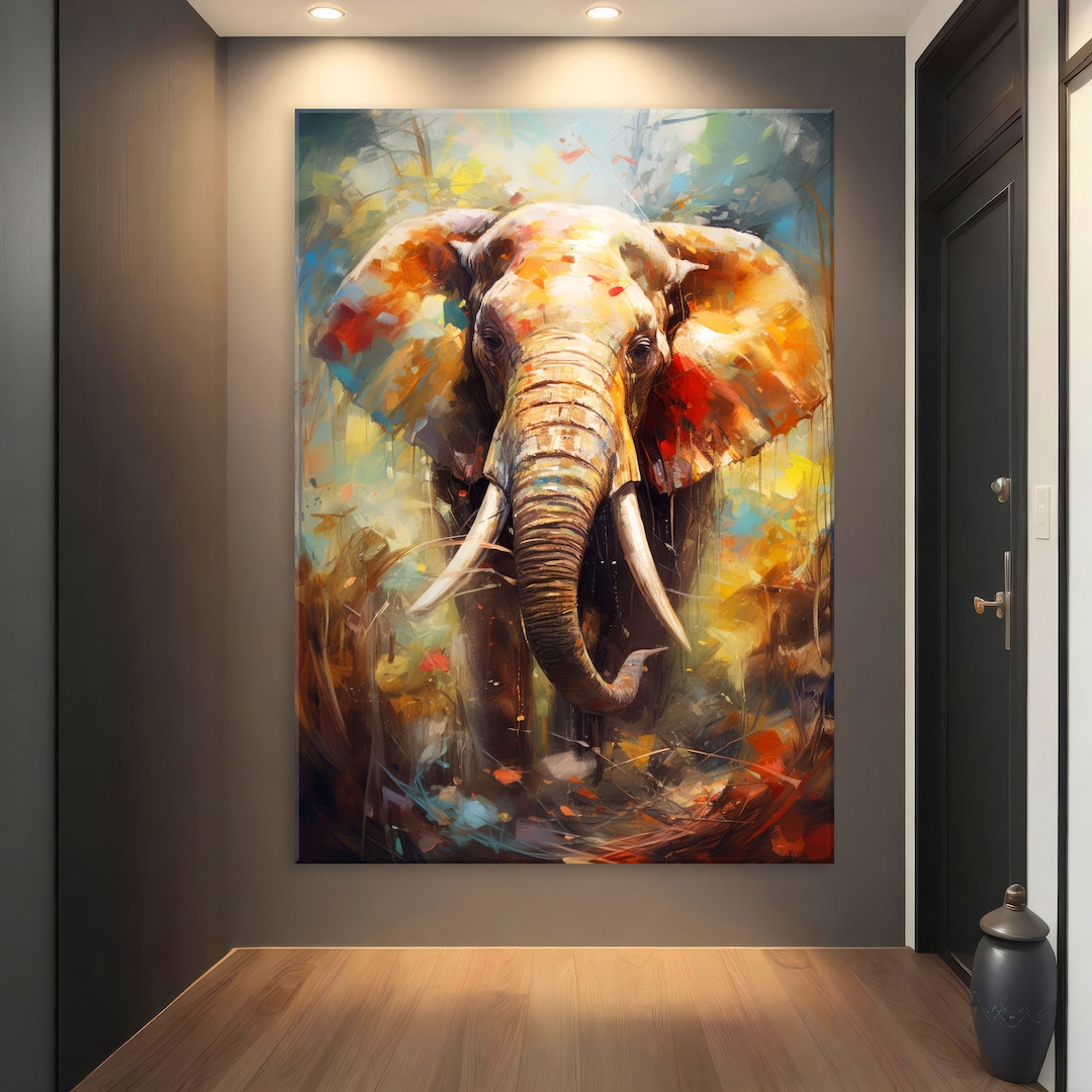 Elephant Wall Art Living Room, Rainbow Elephant Art, Elephant Artwork ...