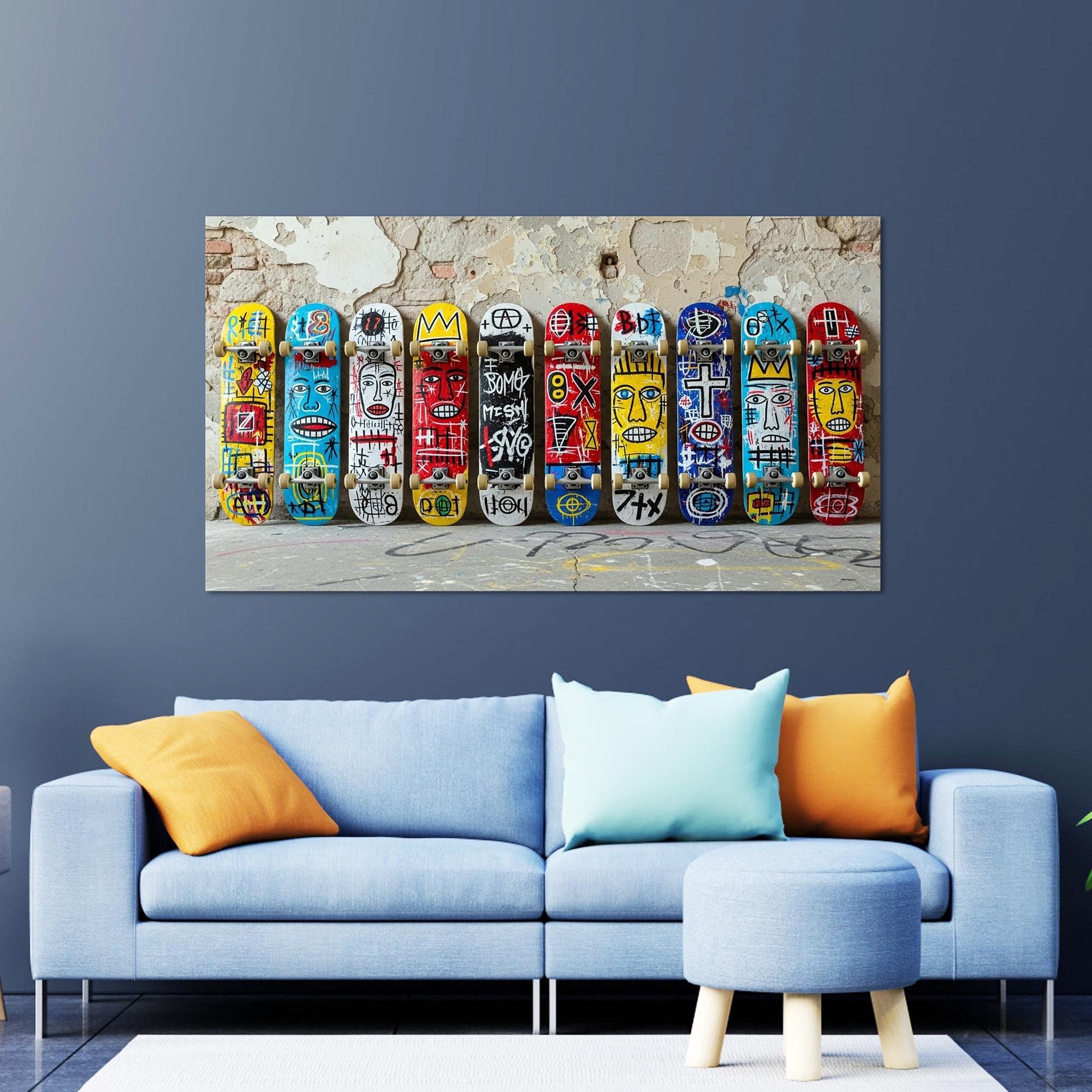 Colorful Skateboard Wall Art Canvas Print Graffiti Stretched Decor
