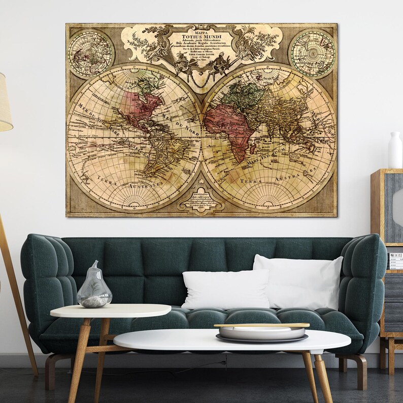 Vintage World Map Canvas Wall Decor, Antique World Map Canvas Art Print ...